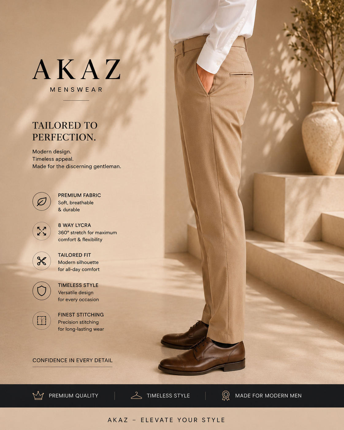SUPRA 8-Way Stretch Men's Formal Trousers | Premium Comfort Fit Pants