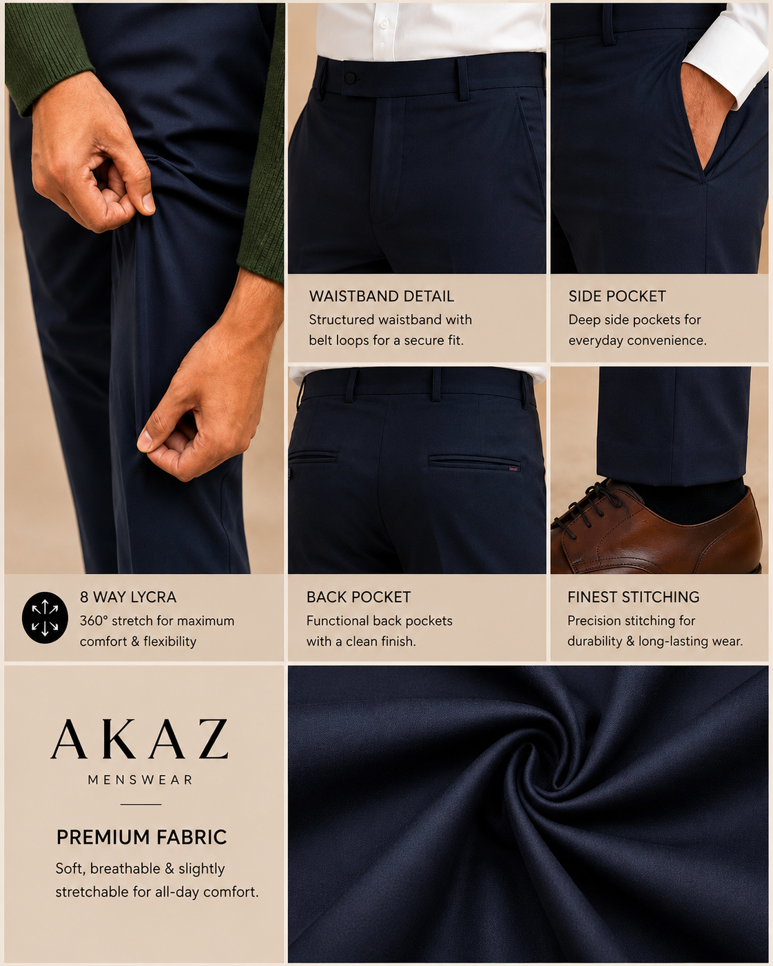 SUPRA 8-Way Stretch Men's Formal Trousers | Premium Comfort Fit Pants