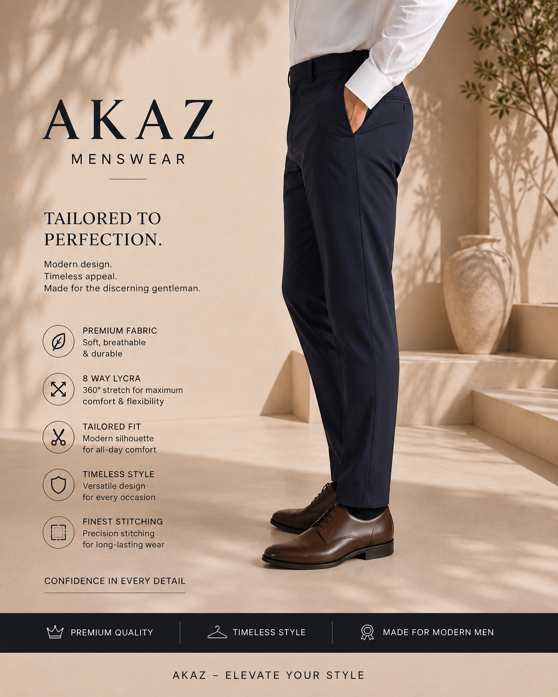 SUPRA 8-Way Stretch Men's Formal Trousers | Premium Comfort Fit Pants