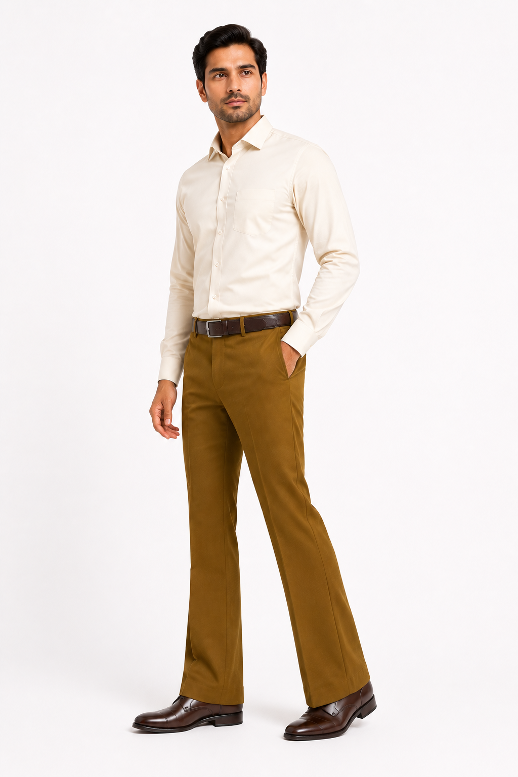 AKAZ Premium Brown Trousers for Men | Stretch Bootcut Business Casual Pants
