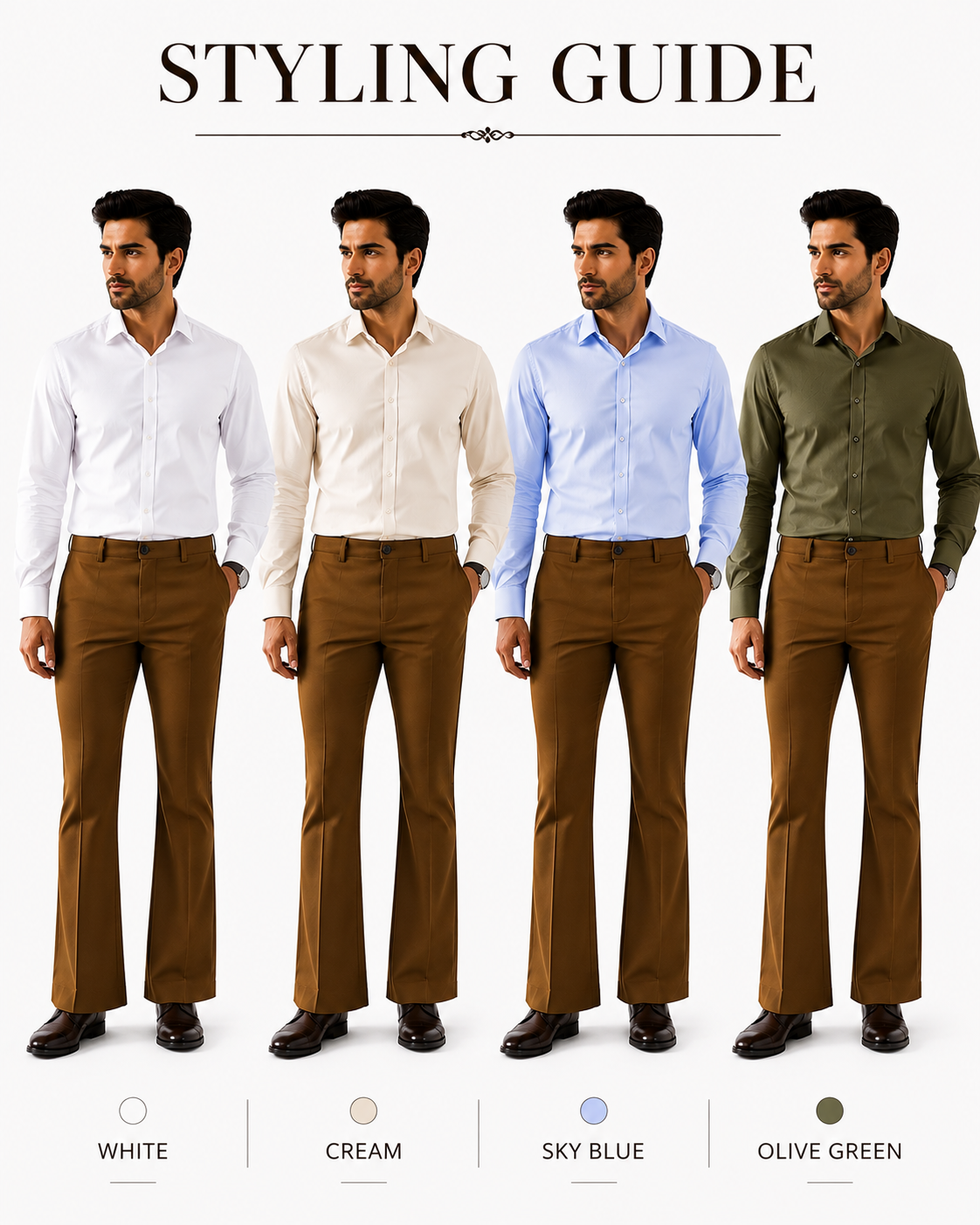 AKAZ Premium Brown Trousers for Men | Stretch Bootcut Business Casual Pants