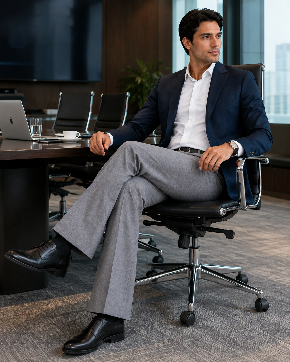AKAZ Premium Light Grey Dress Pants for Men | Tailored Stretch Bootcut Trousers