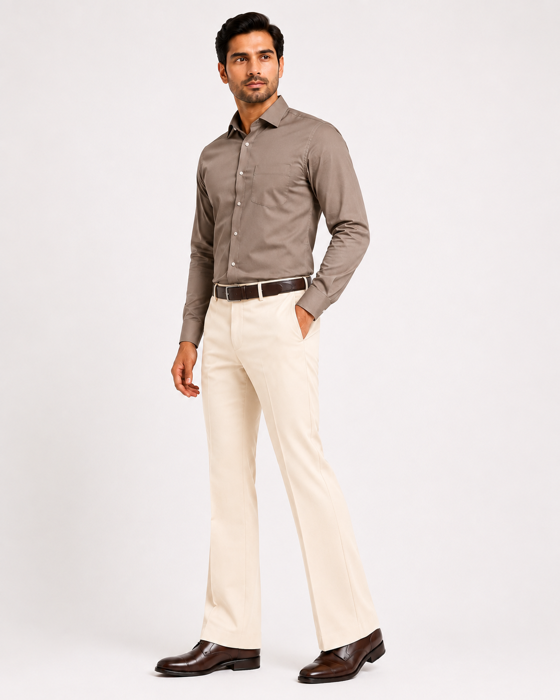 Premium Cream Bootcut Trousers for Men | Wedding & Formal Pants