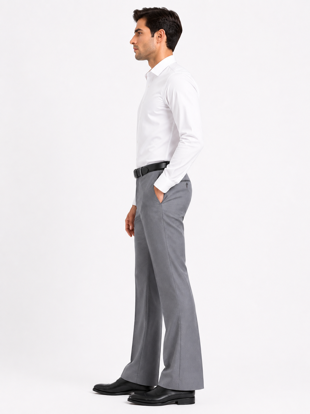 AKAZ Premium Light Grey Dress Pants for Men | Tailored Stretch Bootcut Trousers