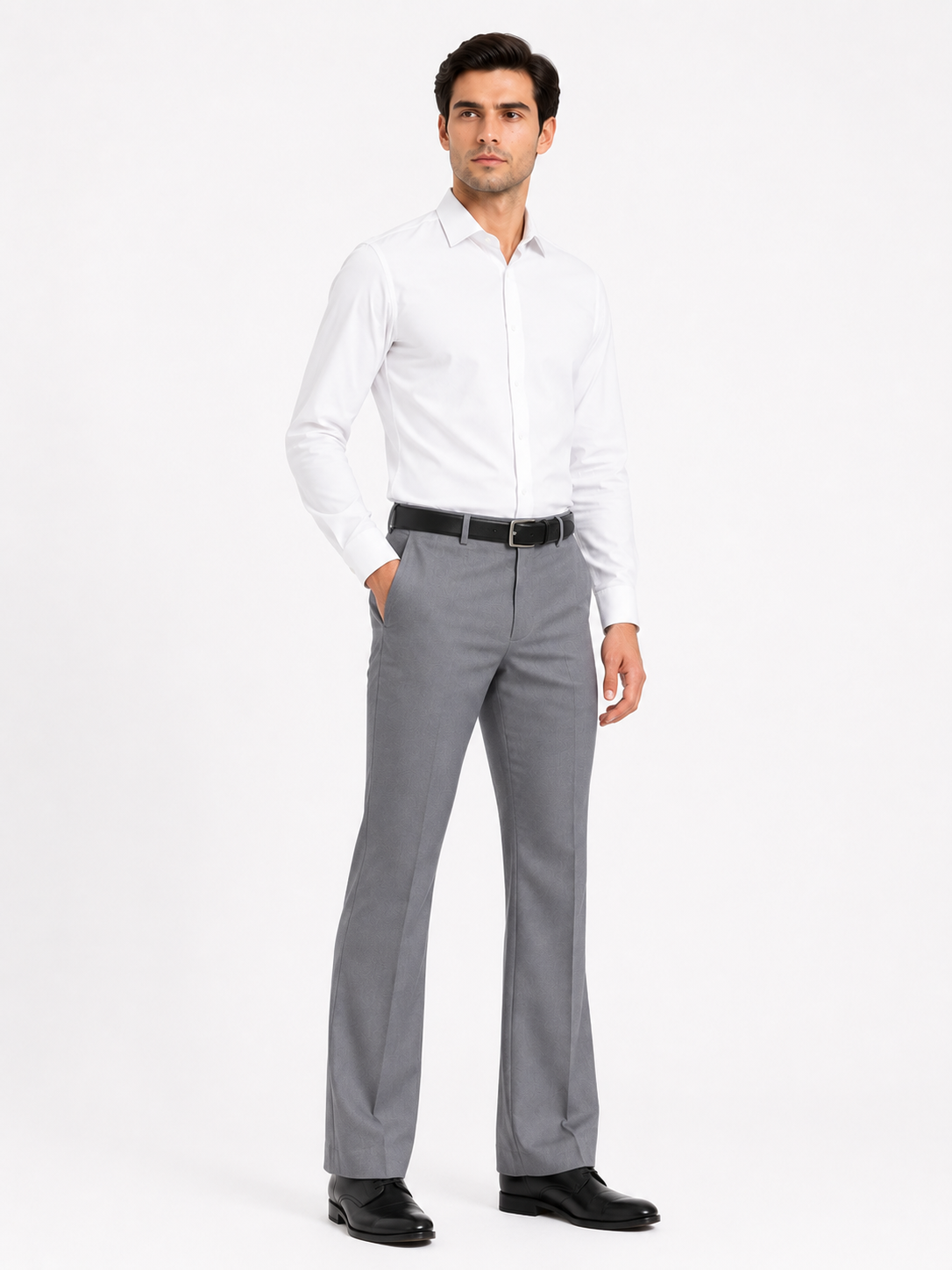 AKAZ Premium Light Grey Dress Pants for Men | Tailored Stretch Bootcut Trousers