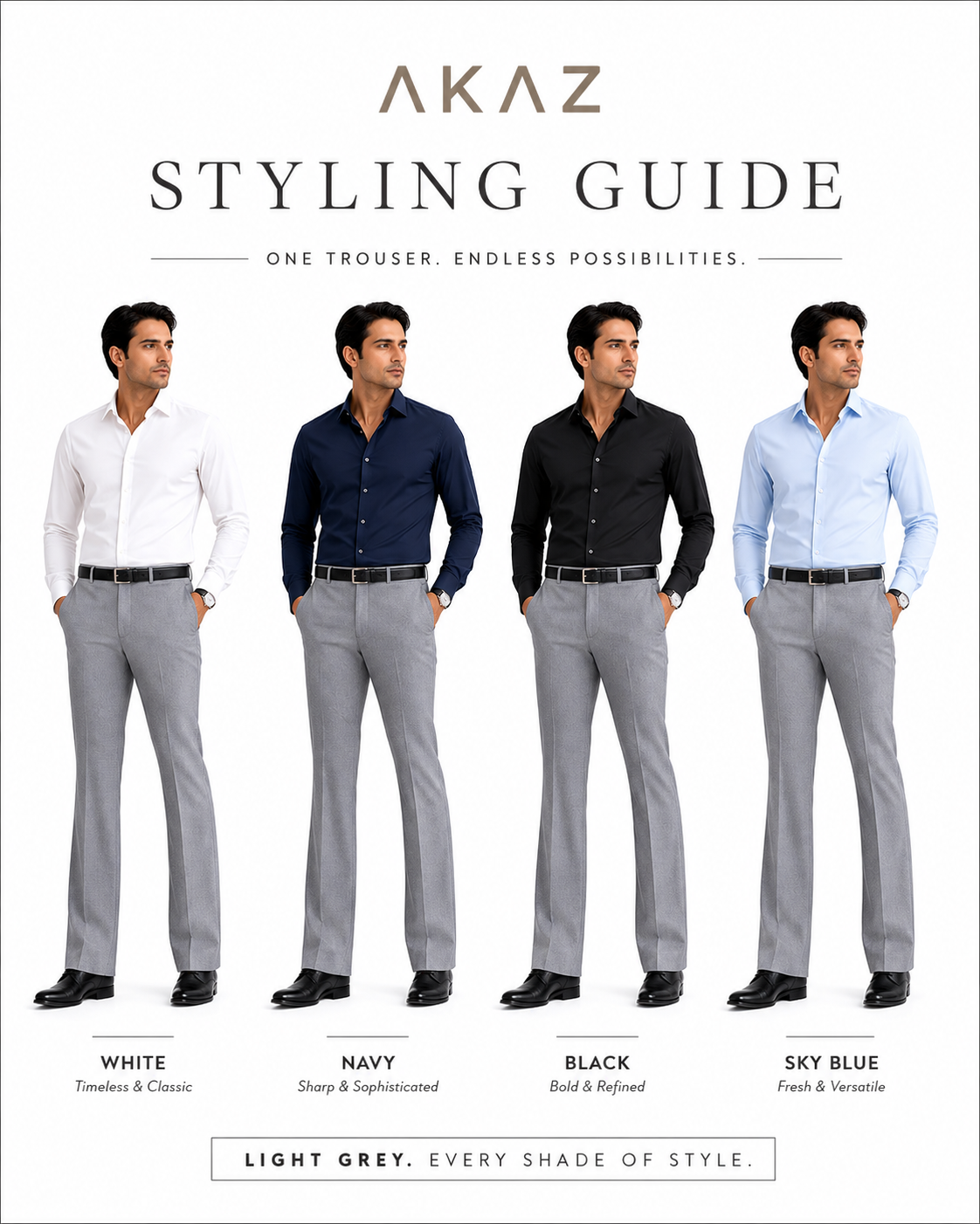 AKAZ Premium Light Grey Dress Pants for Men | Tailored Stretch Bootcut Trousers
