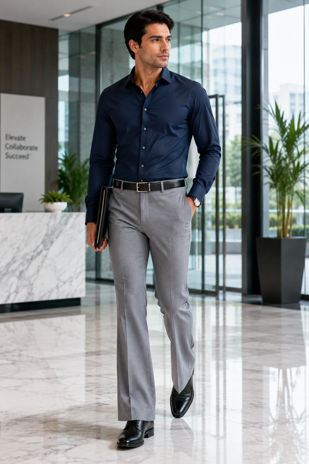 AKAZ Premium Light Grey Dress Pants for Men | Tailored Stretch Bootcut Trousers